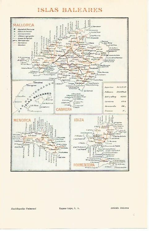 LAMINA ESPASA 30751: Mapa de las Islas Baleares