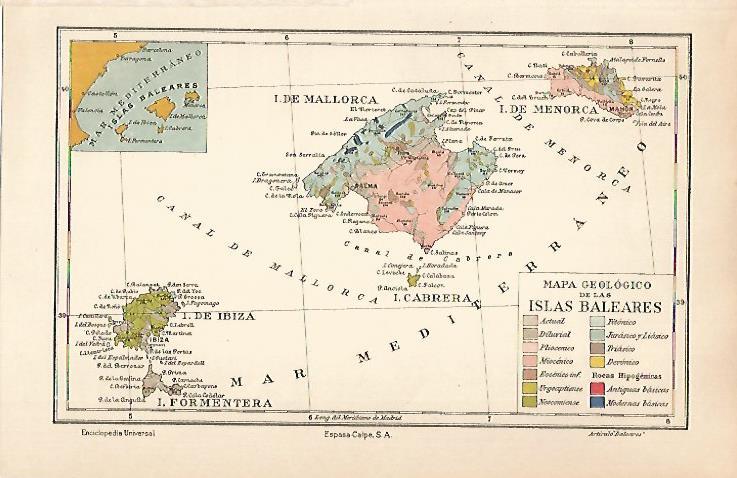 LAMINA ESPASA 30752: Mapa geologico de las Islas Baleares