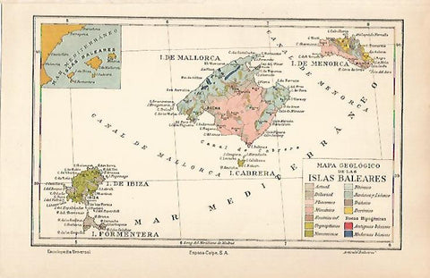 LAMINA ESPASA 30752: Mapa geologico de las Islas Baleares