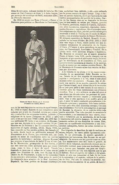 LAMINA ESPASA 30755: Estatua de Balmes por J. Alcoverro