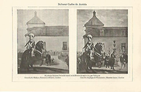 LAMINA ESPASA 30759: El principe Carlos de Austria en la Escuela de Equitacion por Velazquez