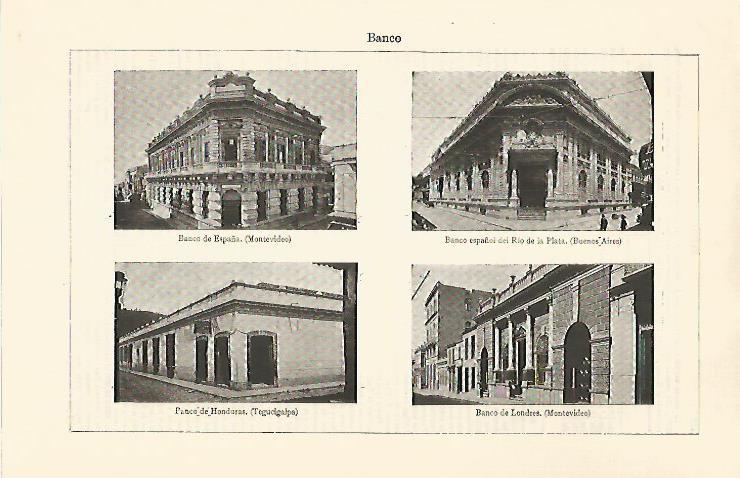 LAMINA ESPASA 30777: Bancos en Montevideo Buenos Aires yTegucipalga 