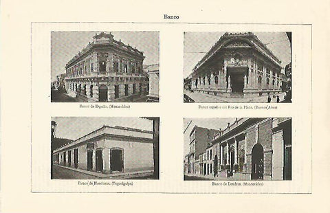 LAMINA ESPASA 30777: Bancos en Montevideo Buenos Aires yTegucipalga 