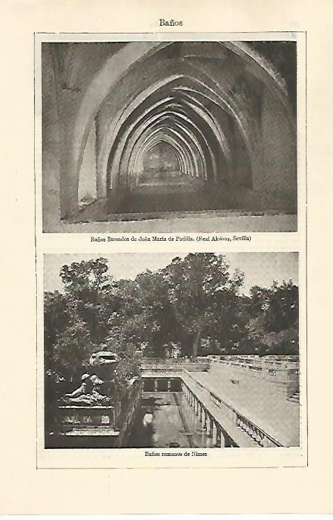 LAMINA ESPASA 30789: Baños del Real Alcazar de Sevilla y de Nimes