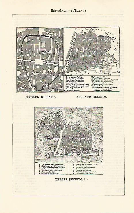 LAMINA ESPASA 30809: Planos de los recintos enmurallados de Barcelona