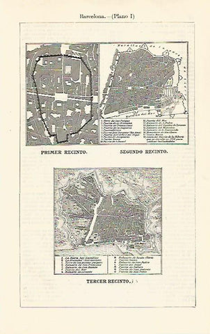LAMINA ESPASA 30809: Planos de los recintos enmurallados de Barcelona