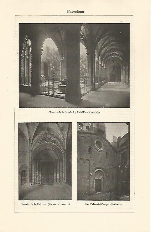 LAMINA ESPASA 30823: Claustro de la Catedral de Barcelona y Sant Pere del Camp