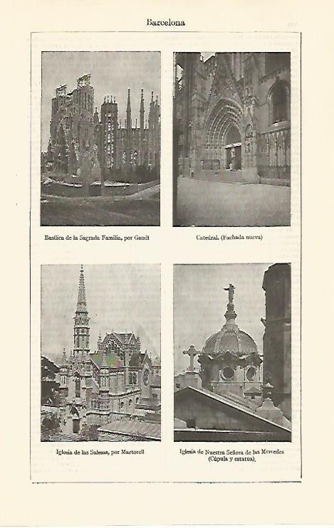 LAMINA ESPASA 30826: La Sagrada Familia Catedral e iglesia de la Merce en Barcelona