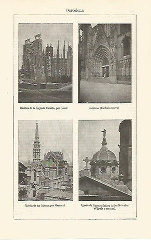 LAMINA ESPASA 30826: La Sagrada Familia Catedral e iglesia de la Merce en Barcelona