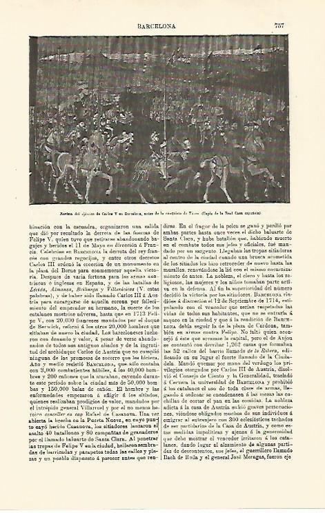 LAMINA ESPASA 30827: Tapiz de la Revista del ejercito de Carlos V en Barcelona