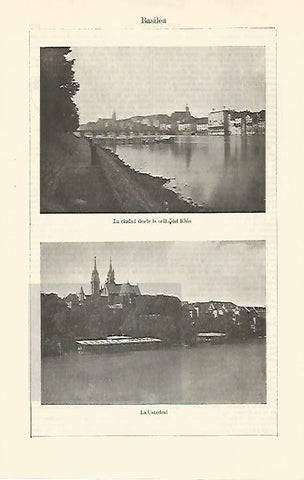 LAMINA ESPASA 30856: Catedral y vista de Basilea Suiza