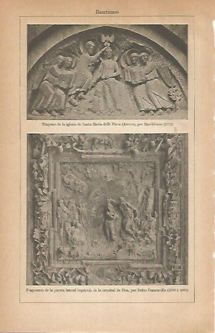 LAMINA ESPASA 30883: Timpano por Marchione y Puerta de la Catedral de Pisa