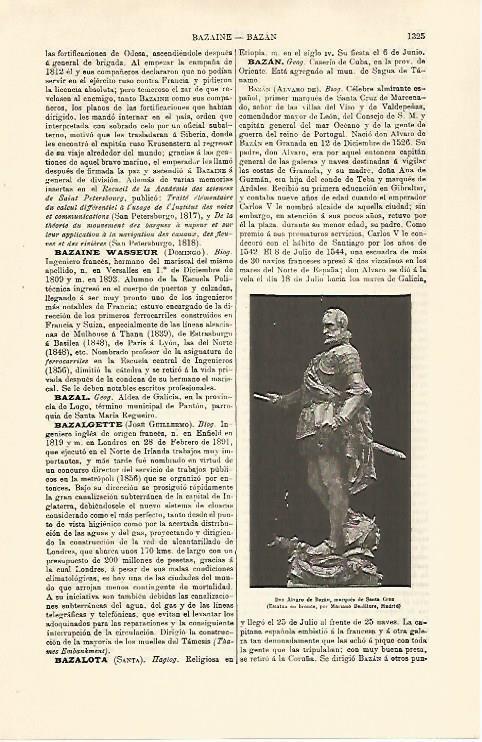 LAMINA ESPASA 30899: Alvaro de Bazan por M. Benlliure