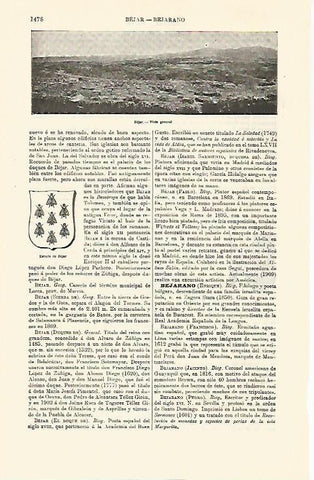 LAMINA ESPASA 30934: Vista y escudo de Bejar Salamanca
