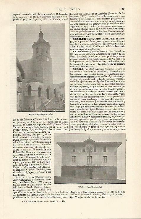 LAMINA ESPASA 30978: Iglesia y Ayuntamiento de Regil Guipuzcoa