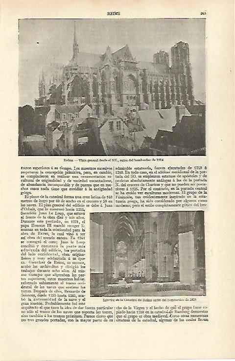LAMINA ESPASA 30987: Catedral de Reims antes de 1914