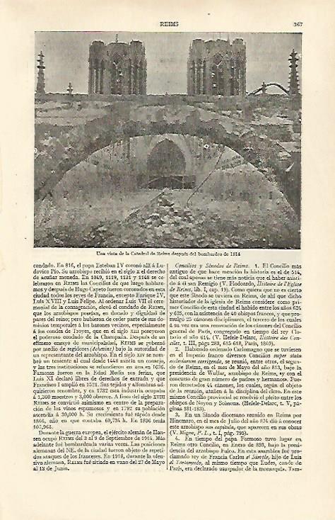 LAMINA ESPASA 30990: La Catedral de Reims despues del bombardeo del 1914