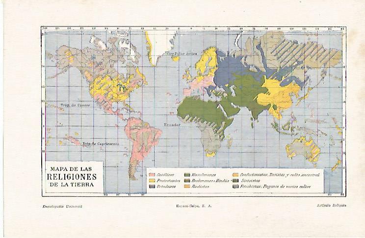 LAMINA ESPASA 31012: Mapa de las religiones del mundo