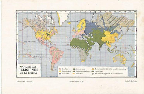 LAMINA ESPASA 31012: Mapa de las religiones del mundo