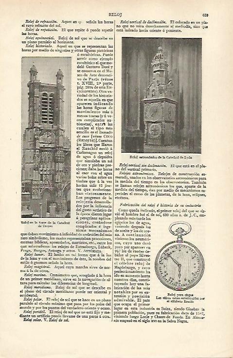 LAMINA ESPASA 31017: Reloj de la Catedral de Troyes y de Lyon