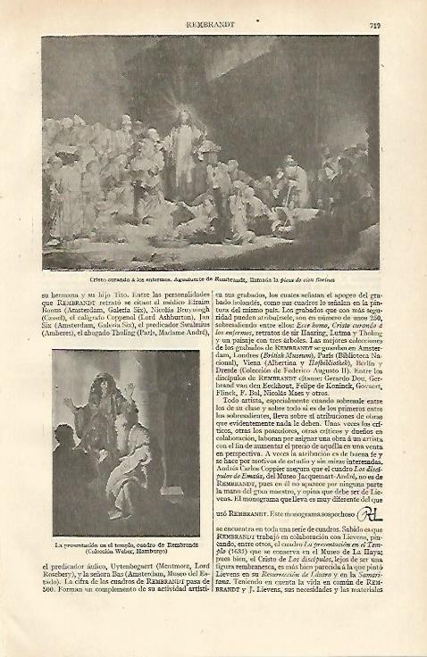 LAMINA ESPASA 31034: Cristo curando a los enfermos y La presentacion en el templo por Rembrandt
