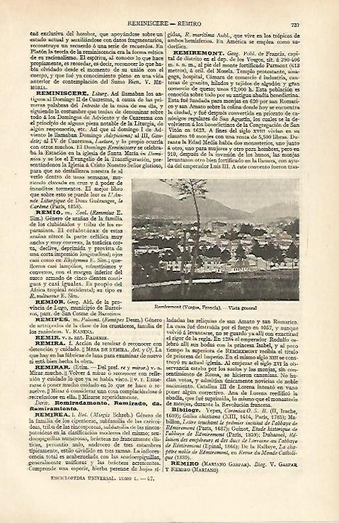 LAMINA ESPASA 31038: Vista de Remiremont Francia
