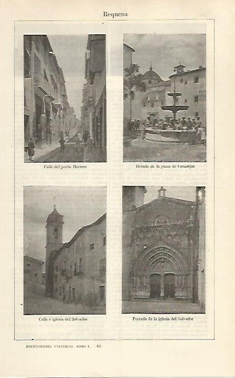 LAMINA ESPASA 31073: Calles e iglesia de Requena Valencia