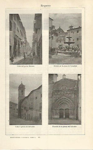 LAMINA ESPASA 31073: Calles e iglesia de Requena Valencia