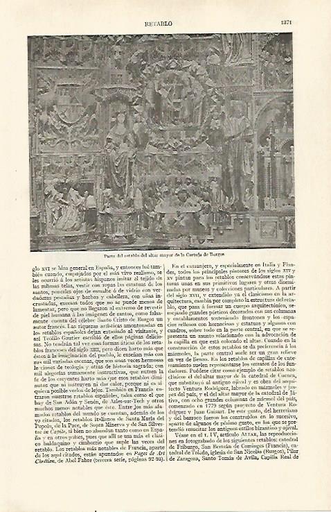LAMINA ESPASA 31089: Altar Mayor de la Cartuja de Burgos