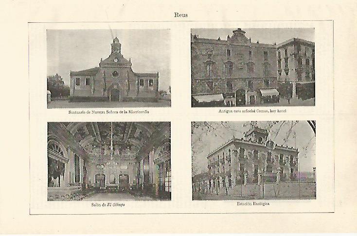 LAMINA ESPASA 31105: Santuario Casa Comas Salon El Olimpo y Estacion en Reus Tarragona