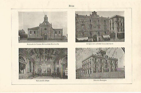 LAMINA ESPASA 31105: Santuario Casa Comas Salon El Olimpo y Estacion en Reus Tarragona