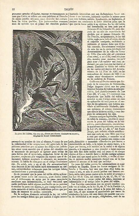 LAMINA ESPASA 31120: La pena del talion grabado de B. Goldschmitt