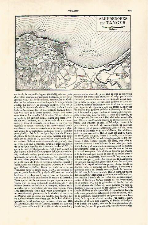 LAMINA ESPASA 31164: Mapa de los alrededores de Tanger Marruecos