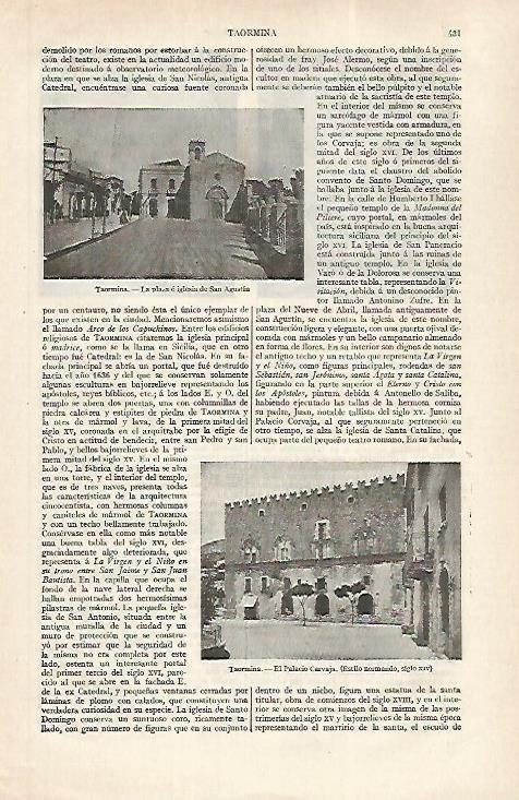 LAMINA ESPASA 31192: Plaza y Palacio Carvaja en Taormina Italia