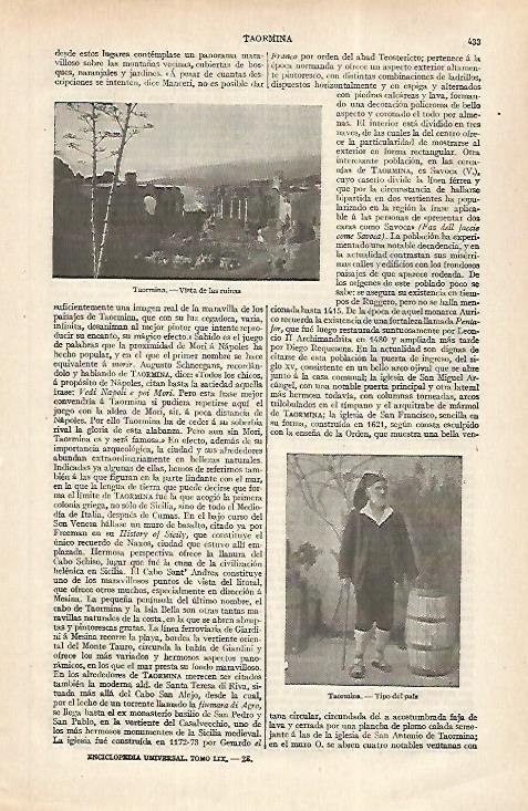 LAMINA ESPASA 31193: Ruinas de Taormina Italia