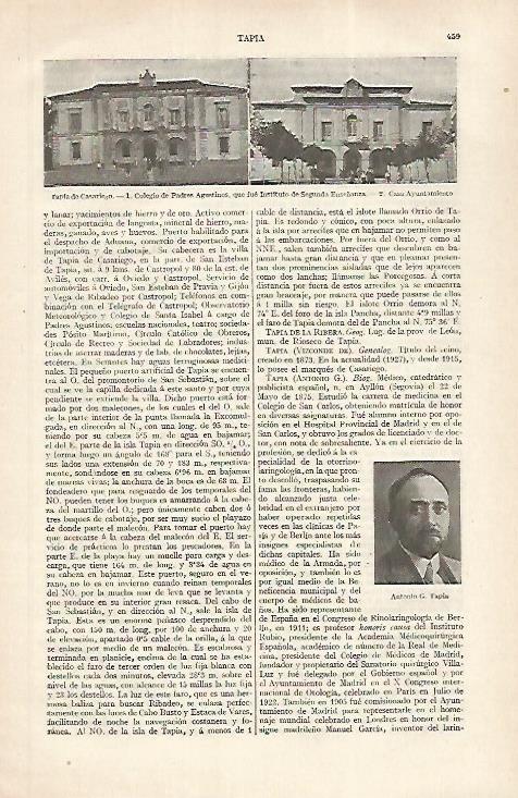 LAMINA ESPASA 31197: Colegio Agustinos y Ayuntamiento de Tapia de Casariego Oviedo