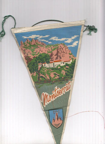 BANDERIN: MONTSERRAT - Ilustracion lejana de la Abadia y la montaña, con escudo 