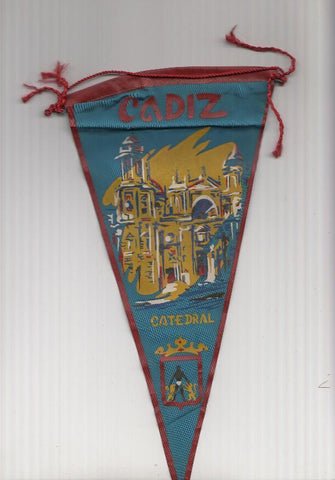 BANDERIN: CADIZ - Ilustracion de la Catedral de Cadiz y escudo de la localidad