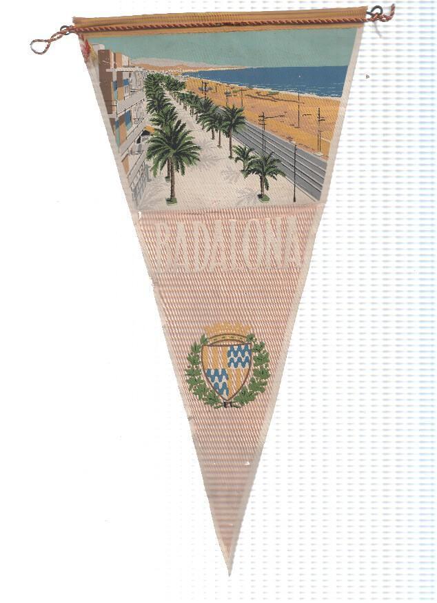 BANDERIN: BADALONA - Ilustracion del paseo de Badalona y vias del tren y escudo de la ciudad