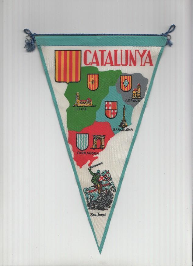 Banderin: CATALUNYA - Ilustracion de Mapa de Catalunya con escudos de Provincia, Monumentos y SANT JORDI