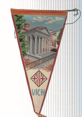 BANDERIN: VICH, Barcelona - Ilustracion del Templo Romano de Vich y escudo de la localidad