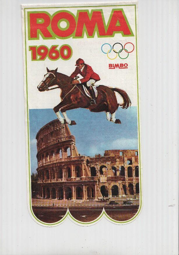 BANDERIN: BIMBO, ROMA 1960 - Ilustracion hipica y Coliseo. Ficha de Wilma Rudolph con foto en trasera