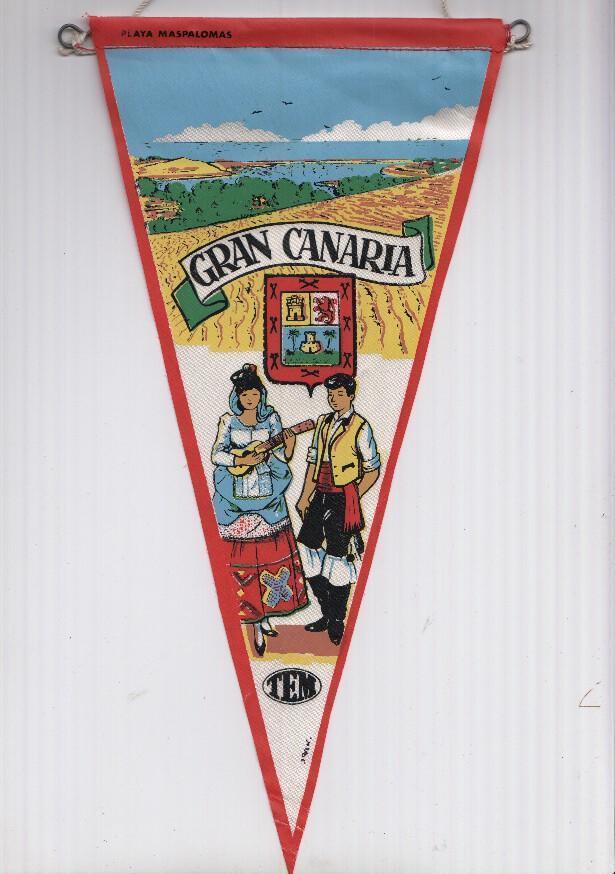 BANDERIN: TEM GRAN CANARIA - Ilustracion de PLAYA MASPALOMAS, Trajes tipicos y escudo de la localidad