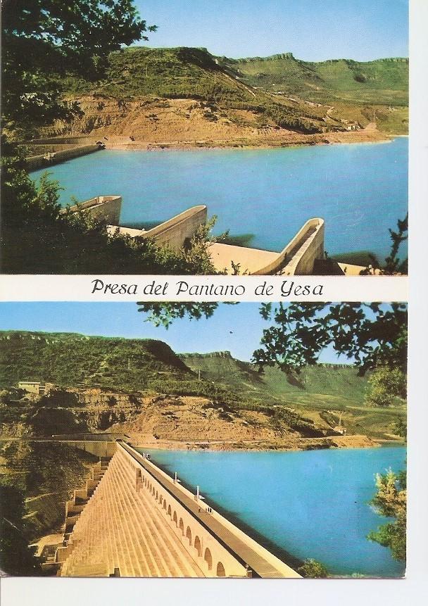 Postal 032393 : Yesa (Navarra) Presa y sobraderos al fondo Sierra de Leyre