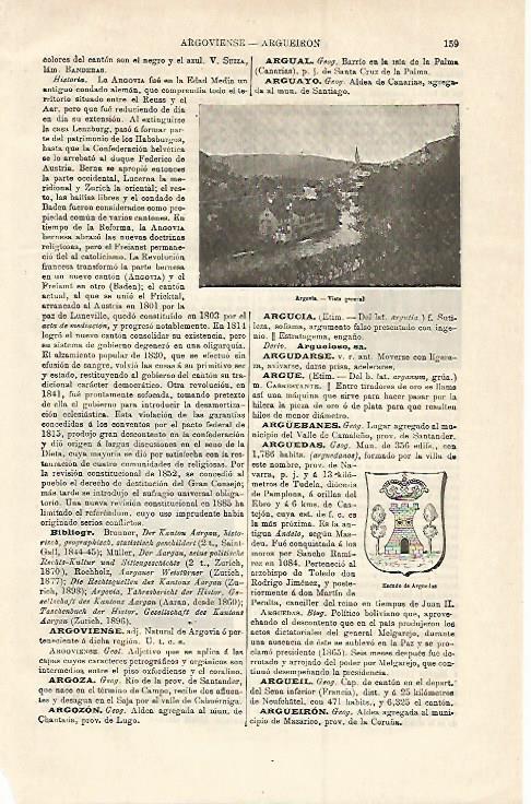 LAMINA ESPASA Alemania 12768: Vista de Argovia Alemania y escudo de Arguedas Navarra