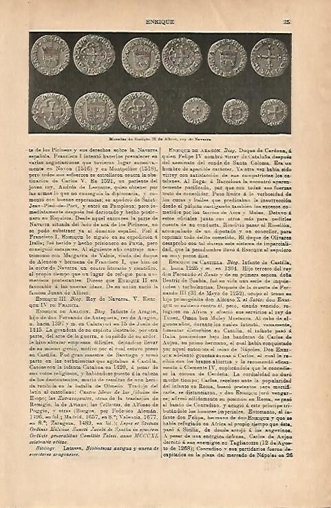 LAMINA ESPASA 18774: Monedas de Enrique II de Navarra