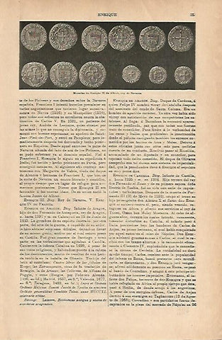 LAMINA ESPASA 18774: Monedas de Enrique II de Navarra