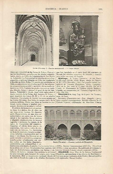 LAMINA ESPASA 7218: Vistas del Monasterio de Irache Navarra