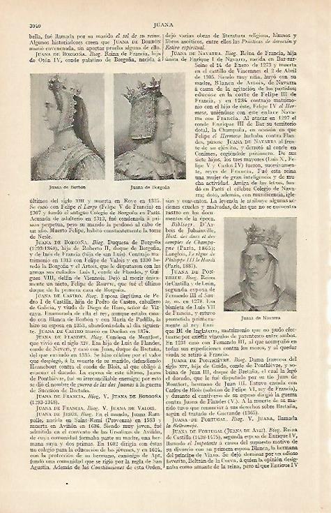 LAMINA ESPASA 6290: Retratos de Juana de Borbon Juana de Navarra y Juana de Borgoña