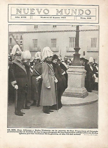LAMINA 11649: Alfonso XIII y la reina Victoria en el funeral por las victimas de la guerra